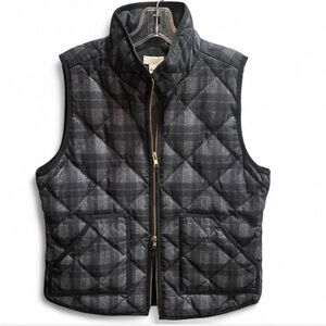 J.Crew Factory quilted down vest in gray and black plaid size medium
